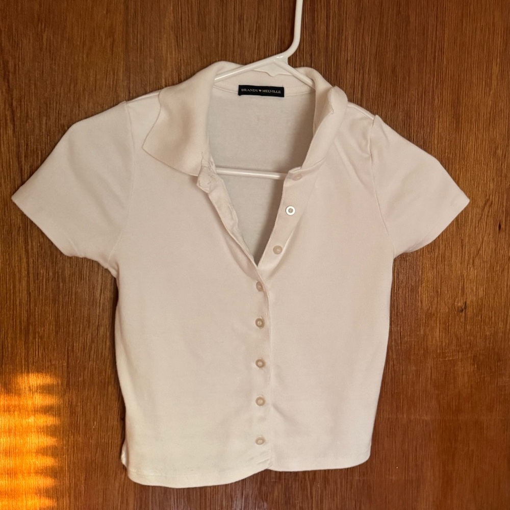 Brandy Melville White Polo button front Crop Top